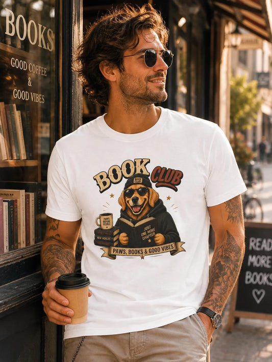 Golden Retriever Book Club Graphic Tee, Cute Dog Lover Reading Shirt