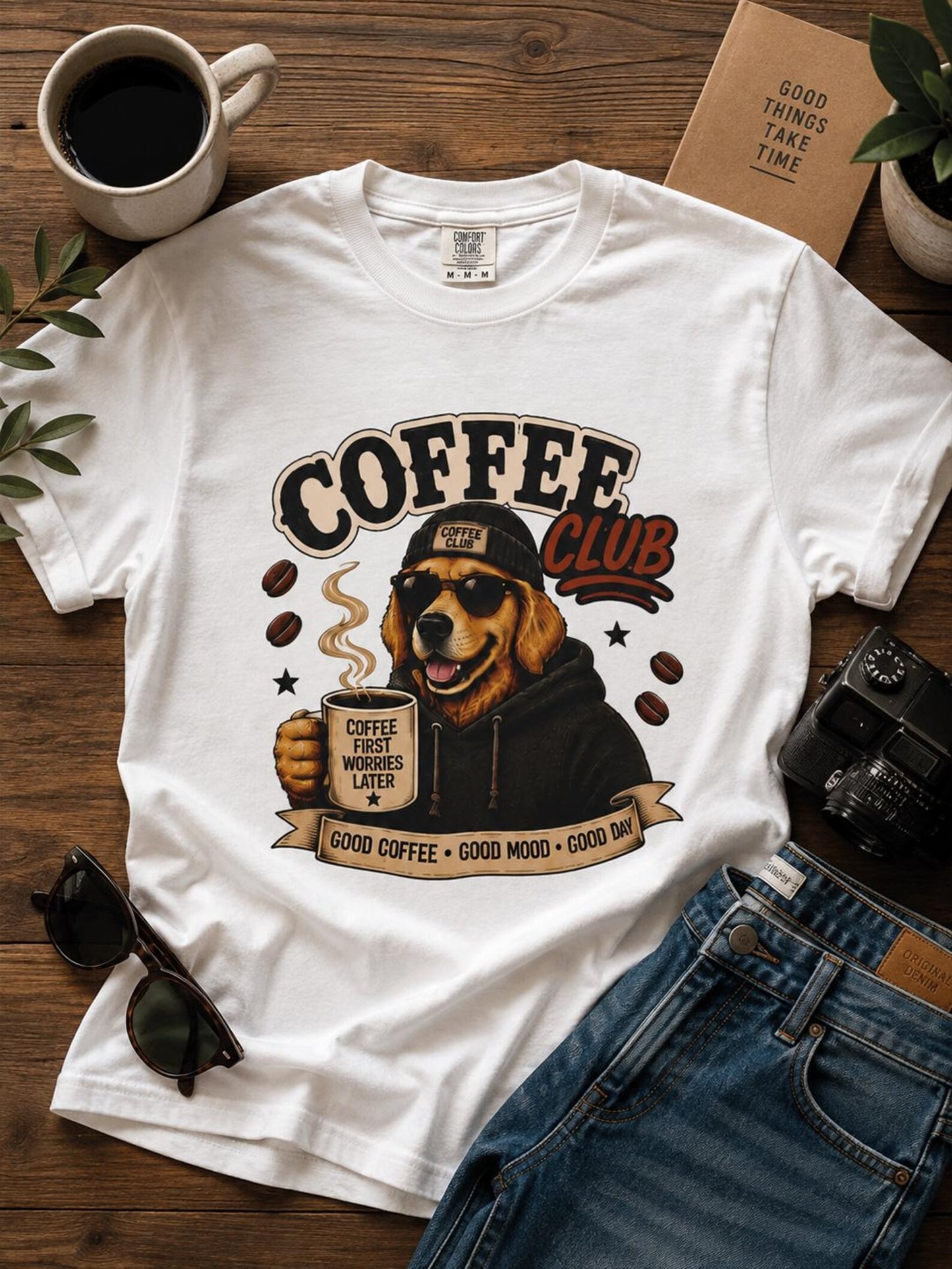 Golden Retriever Coffee Shirt, Cute Dog and Coffee Lover Tee, Cozy Unisex Graphic T-Shirt,