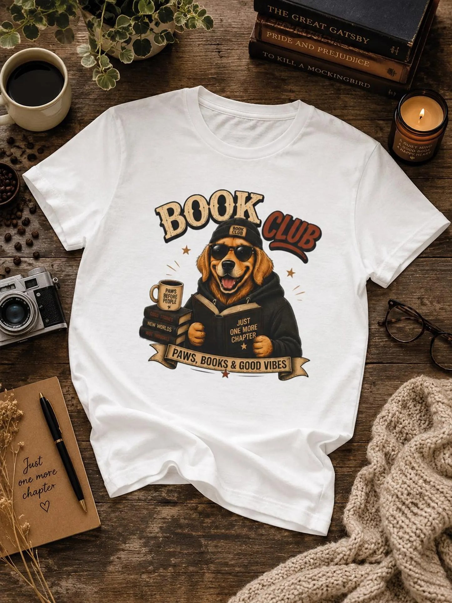 Golden Retriever Book Club Graphic Tee, Cute Dog Lover Reading Shirt