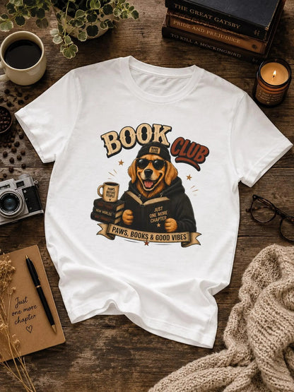 Golden Retriever Book Club Graphic Tee, Cute Dog Lover Reading Shirt