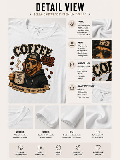 Golden Retriever Coffee Shirt, Cute Dog and Coffee Lover Tee, Cozy Unisex Graphic T-Shirt,