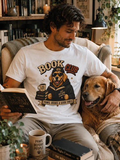 Golden Retriever Book Club Graphic Tee, Cute Dog Lover Reading Shirt