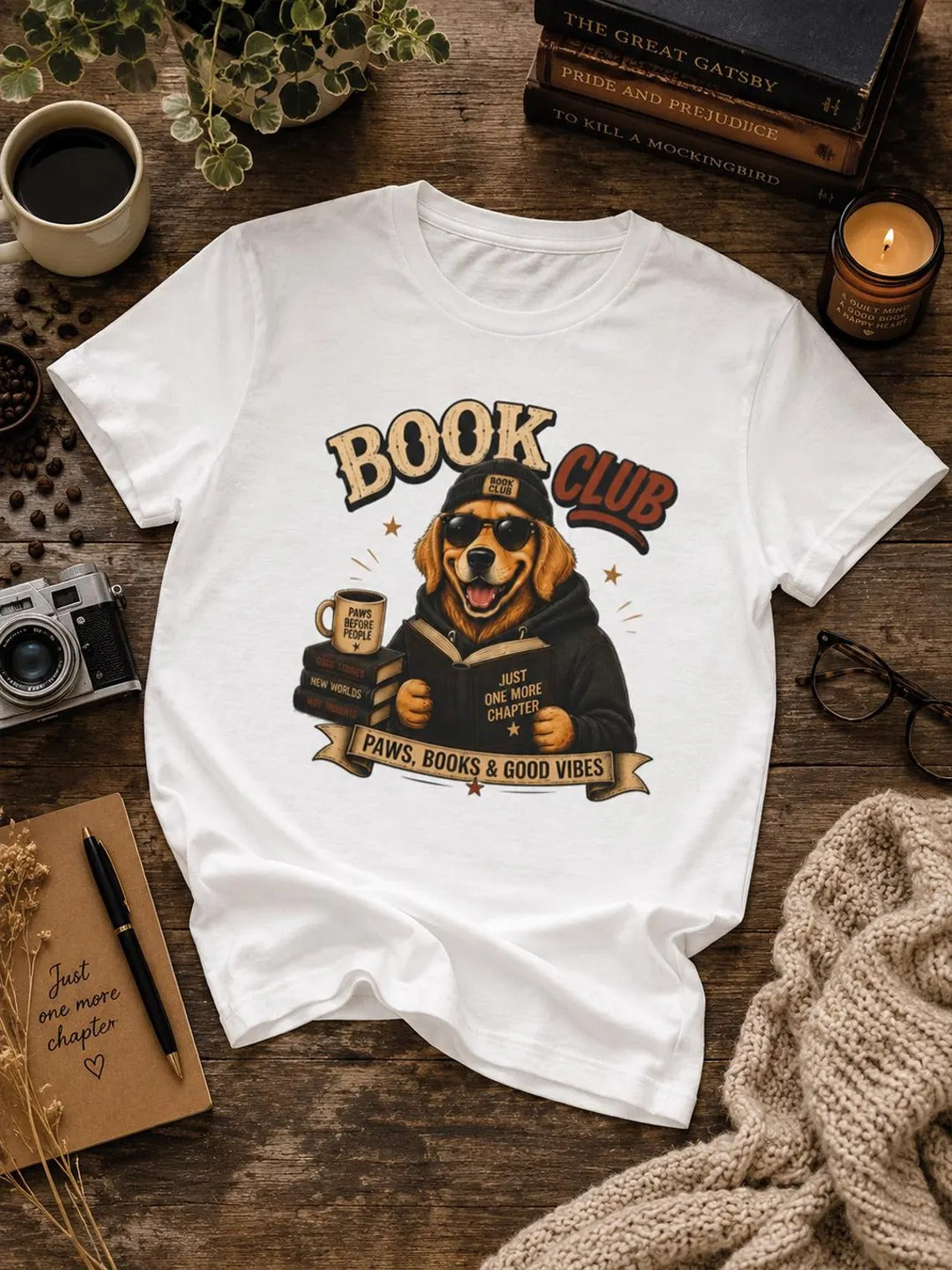 Golden Retriever Book Club Graphic Tee, Cute Dog Lover Reading Shirt