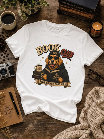Golden Retriever Book Club Graphic Tee, Cute Dog Lover Reading Shirt