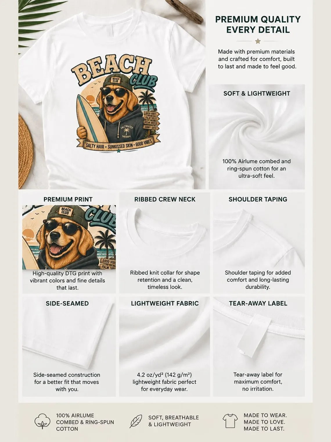 Golden Retriever Beach Club Graphic Tee, Cute Dog Lover T-Shirt